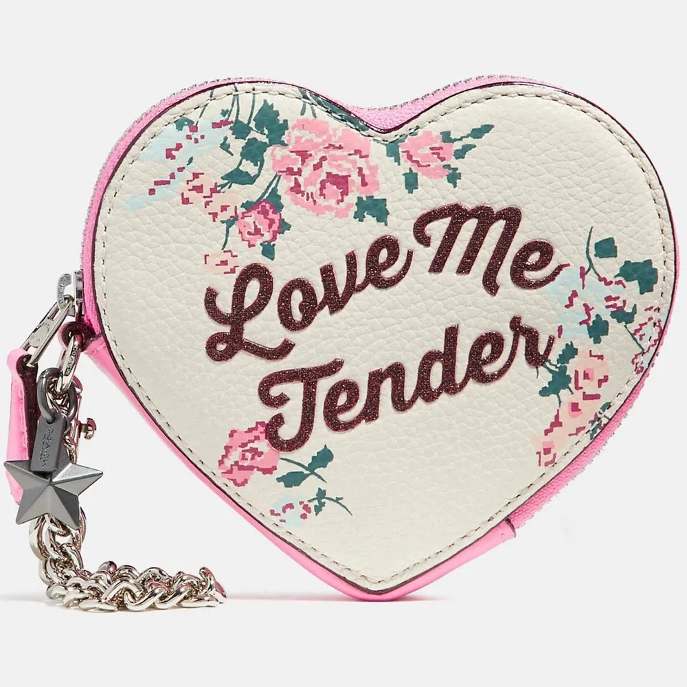 Coach X Elvis Presley Heart-Shaped Floral Coin Bag Keychain Bag Charm